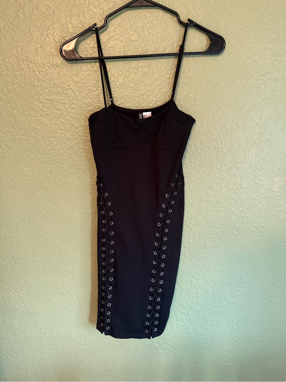 H&M Black Lace-Up Spaghetti Strap Mini Dress